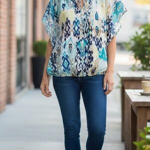 New York & Company Multicolor Patterned Blouse